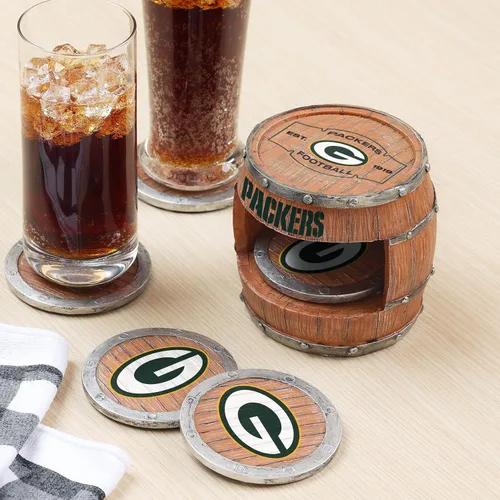 Vista 3 de FOCO NFL Team Logo 5-Pack Barrel Beverage Drink Coaster Set