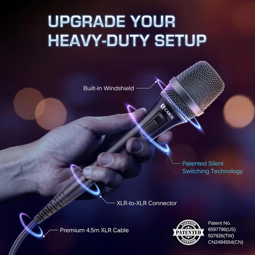 Vista 6 de CAROL AC-900S XLR Micrófono vocal con cable, supercardioide con interruptor - negro Dynamic handheld microphone with AHNC dual-engine noise