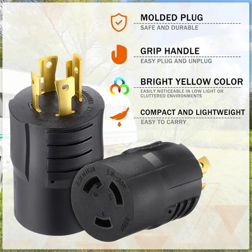 Vista 5 de Kanayu Adaptador para Generador y Soldador Compatible con NEMA L14-30P a L6-30R, Enchufe Macho de 4 Clavijas de 30A a Receptáculo Hembra de Bloqueo