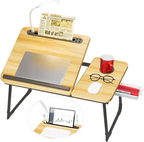 Vista 10 de CloudTrip Plus XL - Escritorio ajustable para laptop con luz, puerto USB, soporte para iPad, almacenamiento de cajón, escritorio ajustable más