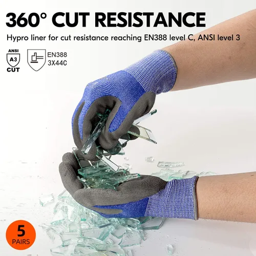 Vista 2 de Vgo... Cut Resistant Gloves,Cutproof Work Gloves Men Women,Latex Rubber Coated,EN388 level C, ANSI level A3(RB2148HY,BLUE)