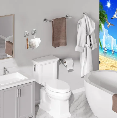 Vista 2 de Juego de accesorios de baño de 5 piezas, juego de toallero de acero inoxidable SUS304, toallero de mano de 16 pulgadas, estante de papel higiénico