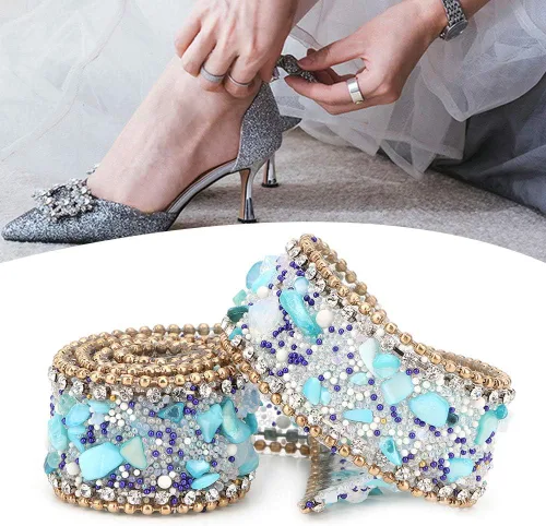 Vista 2 de Cinta autoadhesiva con diamantes de imitación de cristal, cadena de cuentas de 16.4 pulgadas para decoración de vestidos de boda, fiesta