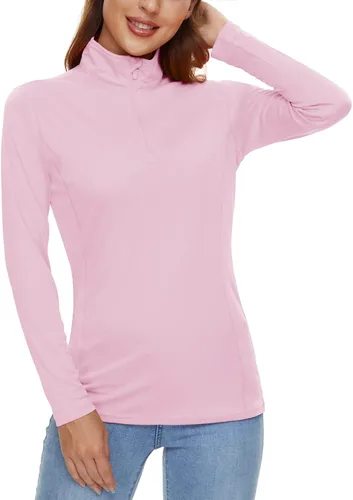 Vista 2 de CRYSULLY Camisas de manga larga para mujer, protección solar, cremallera de 14, de verano, de secado rápido