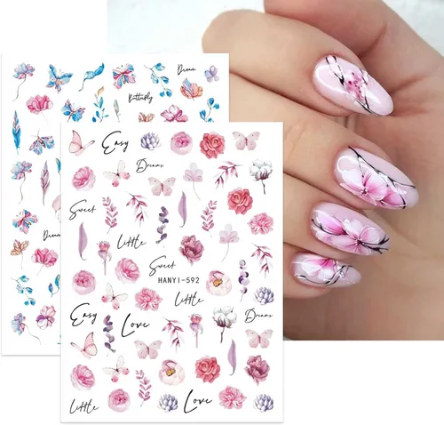 Vista 6 de JMEOWIO 10 hojas de calcomanías de arte de uñas de flores de primavera, calcomanías autoadhesivas, uñas coloridas de verano, suministros de uñas