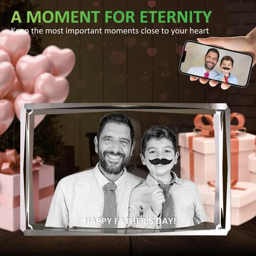 Vista 6 de Foto de cristal 3D, regalos personalizados para padre, papá, marido, mamá, esposa, hombres, mujeres, ella, él, regalos de cumpleaños conmemorativos