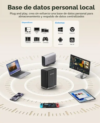 Vista 5 de ORICO Caja de disco duro de 2 bahías USB C Plug and Play DAS Backup con adaptador de corriente de 12V/4A Máximo 2* 22TB de almacenamiento para base