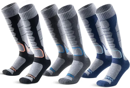 Vista 8 de Calcetines de lana de merino para esquí para hombres, mujeres y jóvenes - Calcetines térmicos de snowboard con amortiguación completa por encima