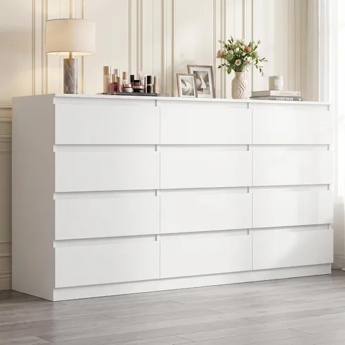 Vista 18 de Cómoda negra para dormitorio, cómoda moderna de 6 cajones con cajón profundo, amplia cómoda de almacenamiento, organizador de muebles