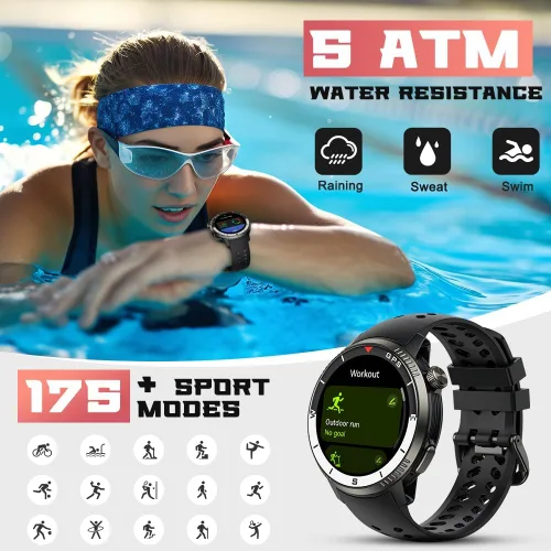 Vista 3 de Reloj inteligente (respuesta/hacer llamada), reloj inteligente para hombres y mujeres, pantalla AMOLED HD de 1.43 pulgadas, pista de actividad