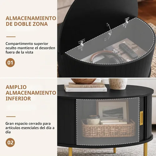 Vista 5 de ARTPOWER - Mesa auxiliar redonda de 31.5 pulgadas con almacenamiento, nogal Acabado de nogal negro