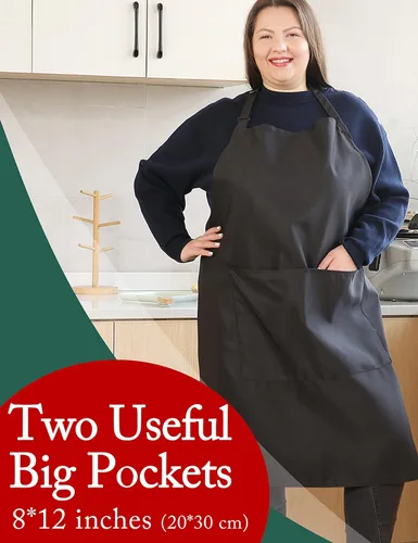 Vista 3 de Delantales de talla grande para mujer, con bolsillos, duradero, largo, ajustable, babero para cocina
