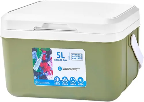 Vista 7 de Enfriador portátil para acampar con asas de 5 litros, enfriador de hielo pequeño y duro, a prueba de fugas, para exteriores, mantiene el hielo hasta