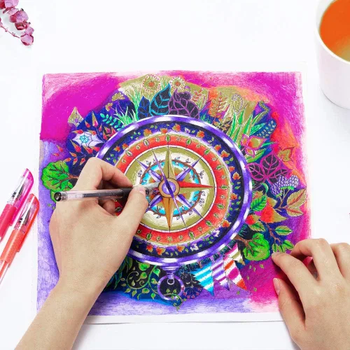 Vista 7 de Bolígrafo de gel con brillo con punta fina, con 40% más de tinta, para libros para colorear de adultos, dibujar y garabatear (24 colores)