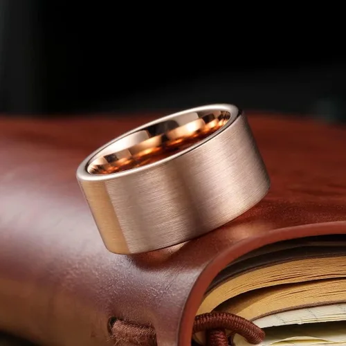 Vista 2 de King Will Glory 6mm8mm10mm12mm 18K Rose Gold Tungsten Carbide Wedding Band Ring Pipe Cut Brushed FinishLine Grooved Dome for Unisex Comfort Fit