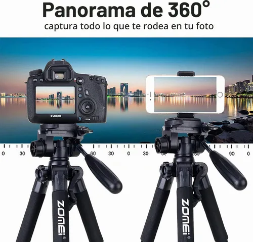 Vista 4 de Trípode de aluminio portátil de viaje ligero compacto Q111 de 55 pulgadas para Canon Nikon Sony DSLR Cámara YouTube teléfono con estuche de Rojo