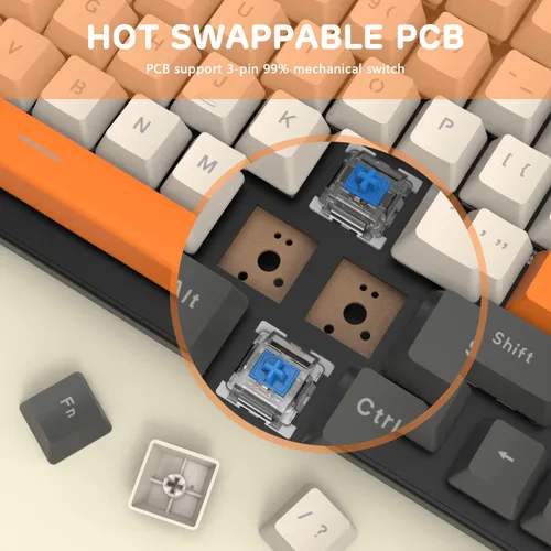 Vista 4 de Teclado mecánico inalámbrico, teclado para juegos de 2.4 GUSB-CBluetooth, intercambiable en caliente, almohadilla numérica eficiente, reposamuñecas