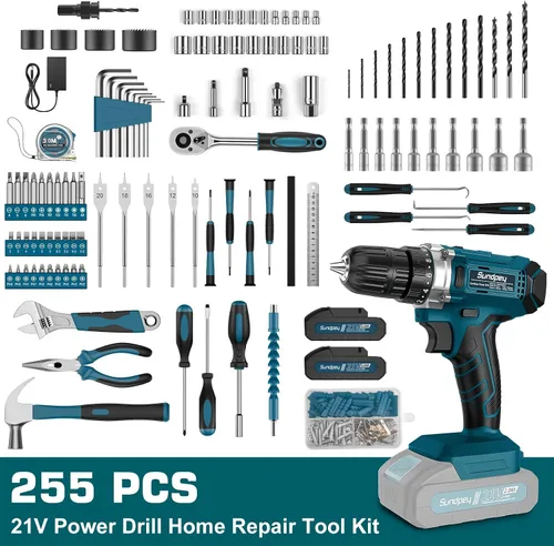 Vista 2 de Sundpey 255-PC Portable Home and Auto Tool Kit Set with 21V Cordless Drill