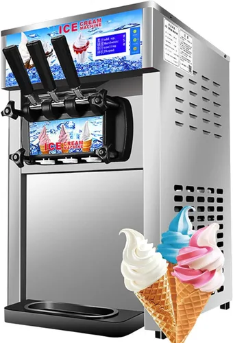Vista 2 de Máquina de helado de servicio suave, 18 L/H de rendimiento comercial, 1200 W para encimera de helado suave con panel LCD, alarma de escasez