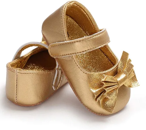 Vista 5 de BABITINA Zapatos para bebé niña Mary Jane planos con lazo antideslizante para primer camino zapatos de vestir para bebés