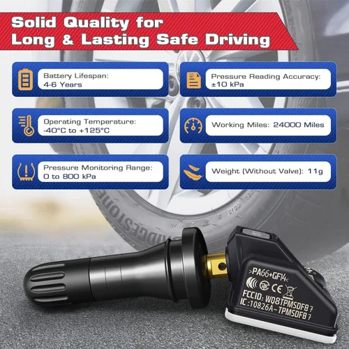 Vista 5 de Autel TPMS MX Sensor 315 433Mhz 2 en 1 Sensores de llantas, nivel OE, Press-Release universal, 100% programable por TPMS Tool TS408S TS501 PRO