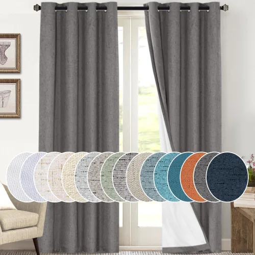 Vista 66 de Cortinas con textura de lino 100% opacas de 64 pulgadas de largo, juego de 2 paneles de cortinas de lino opacas con forro aislante térmico que Arena