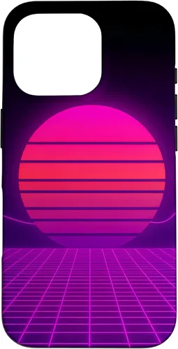 Vista 20 de Funda con diseño estético para iPhone 16 Retrowave Synthwave de los años 80 y 90