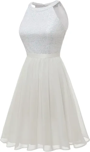 Vista 5 de Bbonlinedress Vestido de fiesta de lentejuelas halter para mujer, vestido de fiesta de noche, elegante vestido de dama de honor
