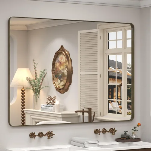 Vista 51 de Paquete de 2 espejos de baño con marco de metal negro de 22 x 30 pulgadas, espejo rectangular redondeado negro mate, antioxidante, se cuelga