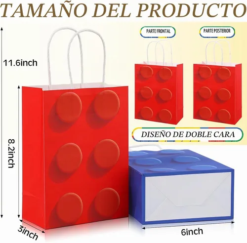 Vista 3 de Sabary 12 bolsas de regalo de bloques de ladrillo de construcción con asas