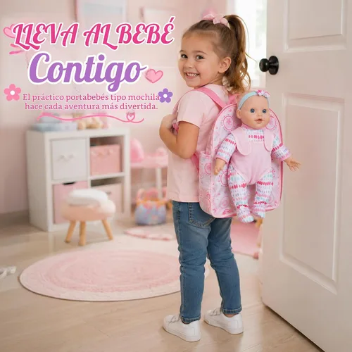 Vista 3 de Muñeca de bebé de cuerpo suave con ropa en mochila para llevar, muñeca de bebé infantil de 12 pulgadas con accesorios para niños pequeños y niños