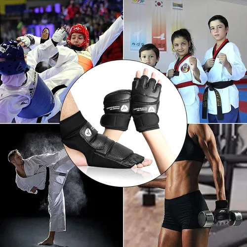 Vista 6 de Taekwondo Sparring Gear - Guantes protectores de manos y pies, color blanco, para boxeo, kickboxing, ajuste para adultos, hombres, mujeres y niños
