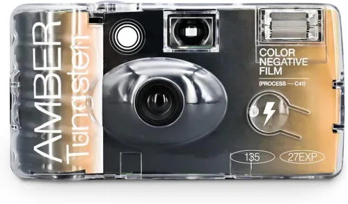 Vista 7 de RETO Amber Spark - Cámara de película desechable de 1.378 in 27exp, película negativa de color, sin enfoque, fácil de usar, flash integrado, de un
