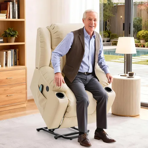 Vista 8 de PARKOL Silla reclinable eléctrica para ancianos y personas mayores, sillón reclinable eléctrico de cuero transpirable con masaje por vibración
