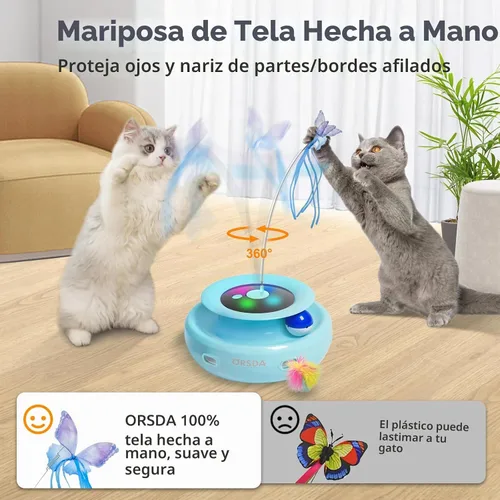 Vista 4 de ORSDA Juguete para gatos, juguete interactivo electrónico automático 3 en 1 con plumas de emboscada en movimiento, mariposa revoloteante, bolas