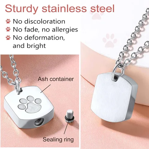 Vista 137 de FindChic Collares personalizados con urna para cenizas, barra vertical, gato, luna, reloj de arena, garra de perro, acero inoxidable, chapado en oro