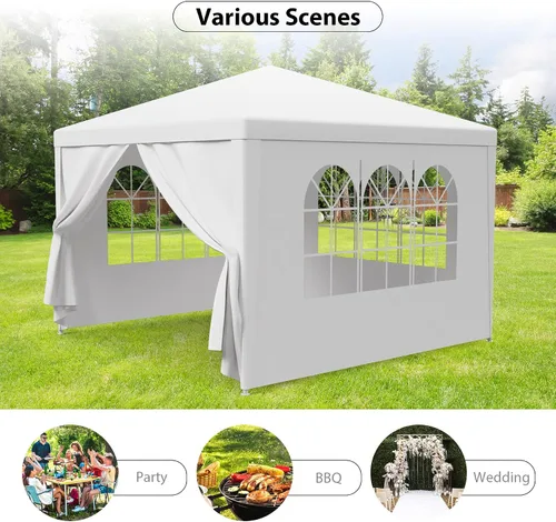 Vista 3 de Carpa para exteriores de 10 x 10 pies, tienda de campaña para fiestas de boda, cenador portátil, carpa con toldo, camping, refugio, almacenamiento
