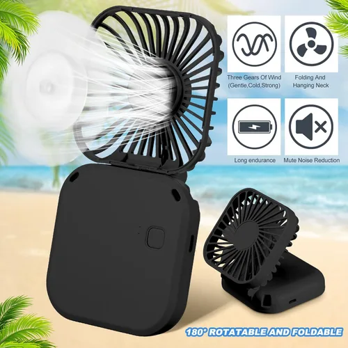 Vista 3 de Hortsun 3 piezas de ventilador portátil de collar a granel, mini ventilador de mano personal recargable por USB, pequeños regalos de refrigeración