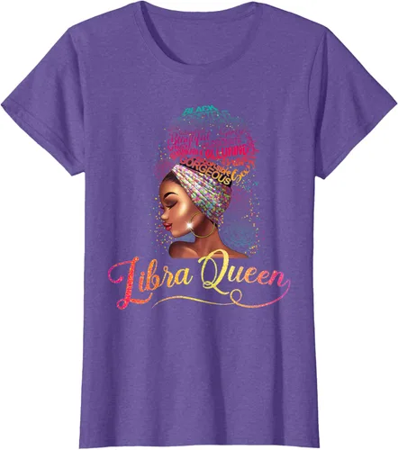 Vista 10 de Libra Queen Afro - Camiseta de cumpleaños para mujer de septiembre de octubre, melanina, Negro, S
