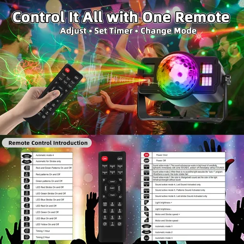 Vista 6 de Luces de fiesta de bola de discoteca 3 en 1, luz estroboscópica de DJ activada por sonido con 60 patrones, proyector LED alimentado por USB