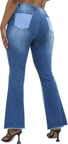 Vista 2 de vanberfia - Pantalones elásticos de cintura media para mujer, diseño retazos de mezclilla