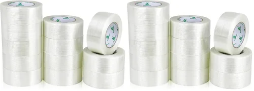 Vista 6 de BOMEI PACK Paquete de 6 cintas de embalaje reforzadas, 5.5 mil 2 pulgadas x 60 yardas, cinta de embalaje adhesiva de fibra resistente