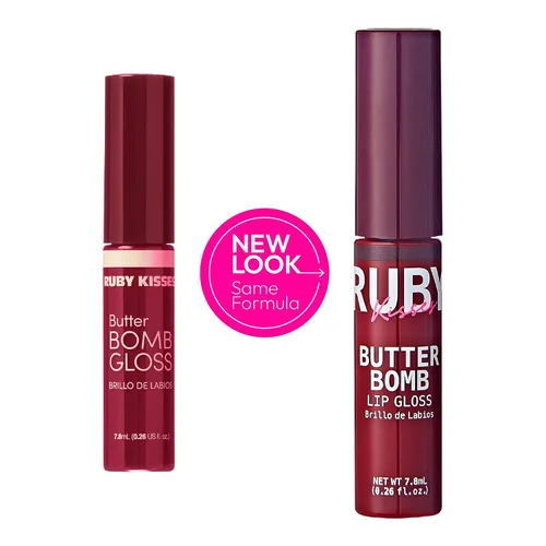 Vista 2 de Ruby Kisses Brillo de labios Butter Bomb Gloss, brillo de labios no pegajoso, vitamina E, tono natural desnudo, maquillaje de labios - 7.8mL
