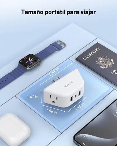 Vista 6 de TROND Extensor de salida con USB, divisor de pared con 2 tomas AC, 3 puertos USB, adaptador de enchufe de pared de diseño de 3 lados, elementos