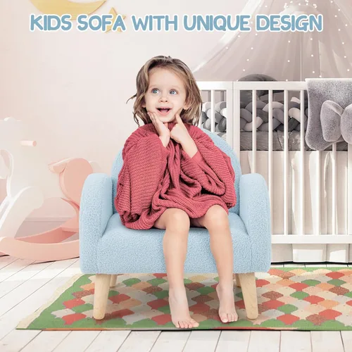 Vista 7 de INFANS Sofá para Niños, Sillón para Niños Pequeños con Marco de Madera Maciza Diseño Anti-Volcado Tela de Felpa, Silla Tapizada para Niños