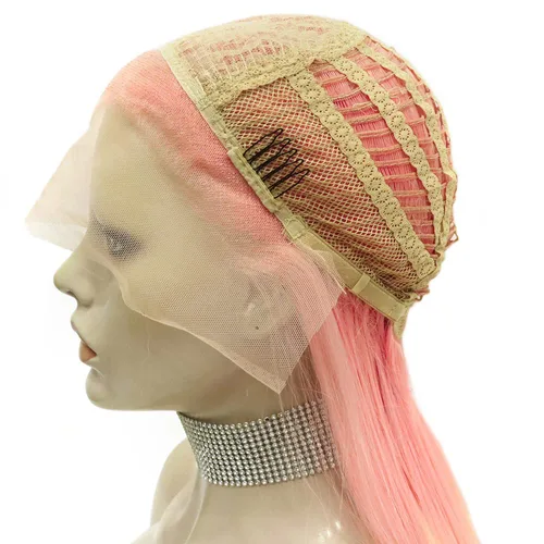 Vista 6 de IMSTYLE Pelucas sintéticas rectas con encaje frontal de colores arcoíris de 26 pulgadas, línea de cabello natural para Halloween, cosplay, fiesta