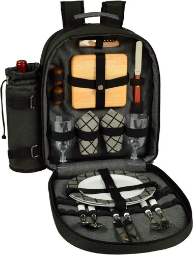 Vista 7 de Picnic at Ascot Mochila de picnic para 2 personas equipada con enfriador y soporte de vino aislado, diseñada y montada en los Estados Unidos