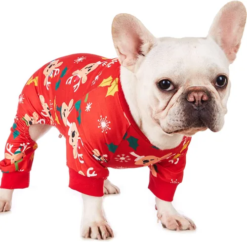 Vista 2 de Camisa de Navidad de Reno para Perro, Ropa para Mascotas, 100% Algodón, Pijamas para Cachorros, Disfraces de Navidad para Perros (S)