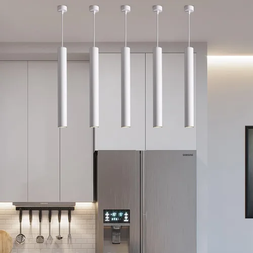 Vista 4 de Cylindrical Suspension Lamp φ4*30.5CM,5W Modern COB LED Tube Pendant Lighting Pendant Lights Highlight Downlight Hanging Lamp for Kitchen (Black)