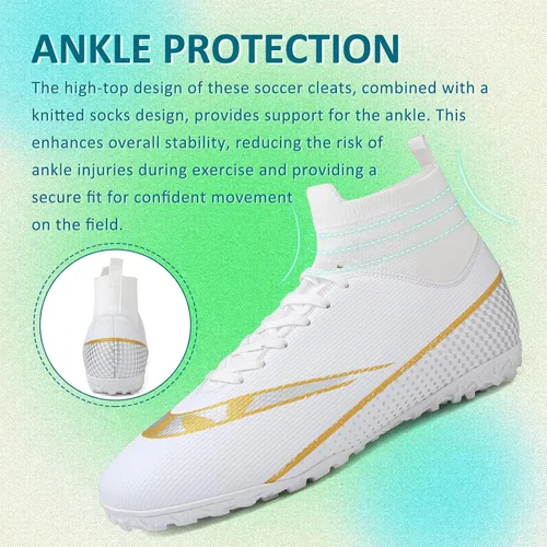 Vista 4 de GRESKY Tacos de fútbol para hombre y mujer, zapatos de fútbol para interiores y exteriores, para niño grande AG TF